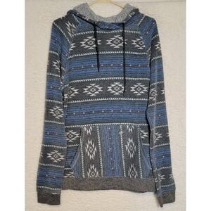 Rue 21 Hoodie Size M Aztec Southwest Pullover Kangaroo Pocket Gray Blue 1104